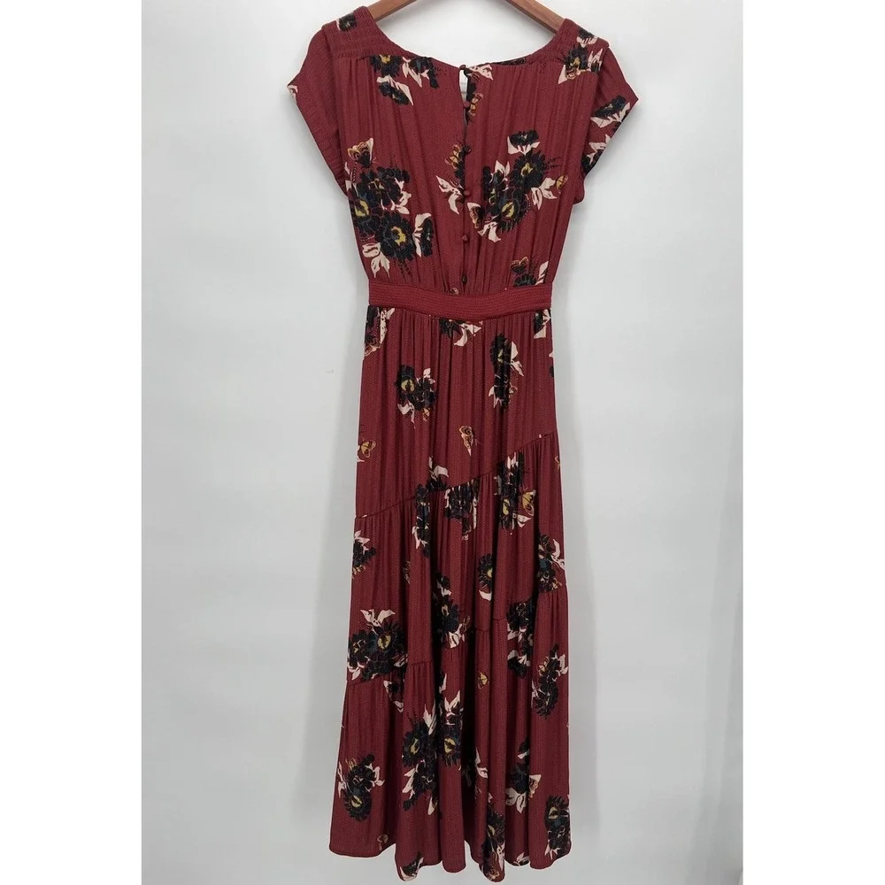 Free People Maxi Dress Women All I‎ Got Tiered Floral Boho Rusted Red Size 6